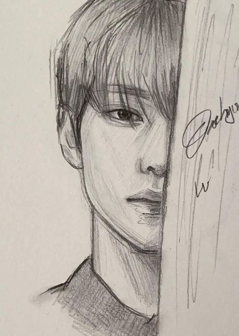 Drawings With Feelings, Distorsi Art, Enhypen Art Sketch, Enhypen Drawing Sketch, Pencil Art Flowers, Enhypen Sketch, Enhypen Drawing, Kpop Sketch, Grey Scale