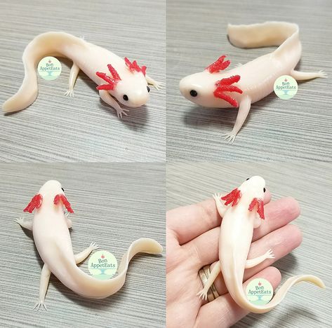 Commission - Large Axolotl Sculpture by Bon-AppetEats Fondant Axolotl, Axolotl Sculpture, Polymer Clay Diy, Polymer Clay Animals, Cute Polymer Clay, Polymer Clay Miniatures, Clay Animals, Clay Miniatures, Cute Clay