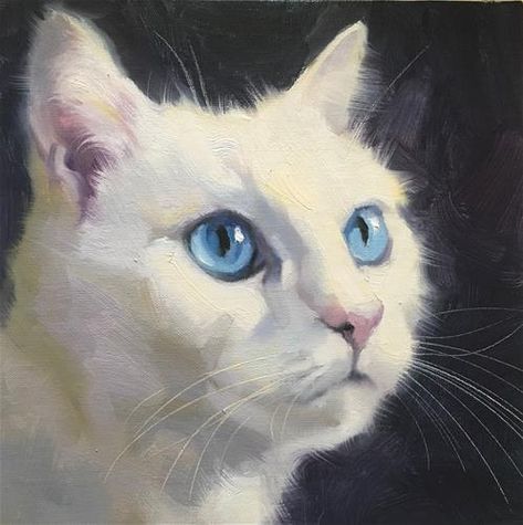 Katya Minkina, Cat Art Painting, Cat Artwork, White Cats, Ethereal Art, Cat Portraits, Daily Paintworks, Cat Painting, Fine Art Gallery