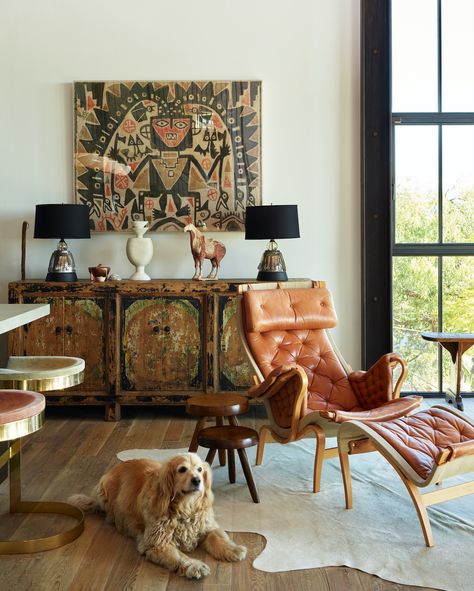 Framed Windows, Hollywood Hills Homes, African Artwork, Teak Dining Table, Hollywood Hills, Los Angeles Homes, House On A Hill, California Homes, Industrial Chic