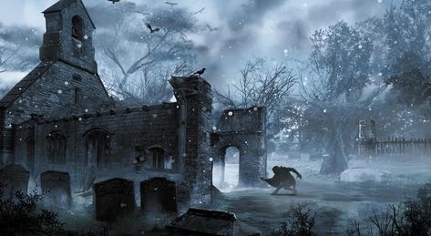 Graveyard - Thief Gothic Landscape, Grave Yard, Concept Art World, Fantasy Background, Fantasy Setting, Matte Painting, City Landscape, Environment Design, Gothic Art