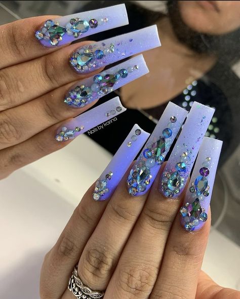 Blue Bling Nails, Quinceanera Theme, Quince Nails, Nail Bling, Nail Practice, Aqua Nails, Short Coffin Nails, Nails Design With Rhinestones, Simple Acrylic Nails