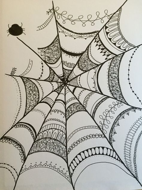 Halloween spider web zendoodle, zentangle Spider Web Design Pattern, Drawings Of Spider Webs, Spider Web Zentangle, Painting Spider Webs, Mandala Spider Web Tattoo, Spiderweb Zentangle, Spider Pattern Design, Zentangle Halloween Art, Spider Web Mandala