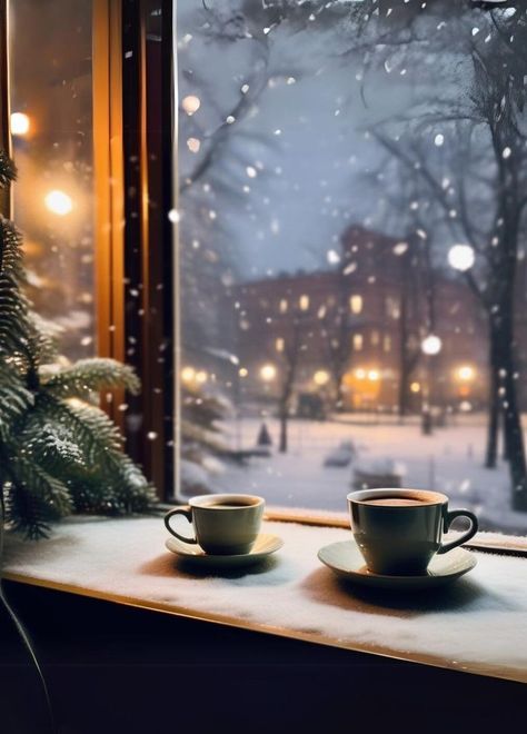 Winter Through The Window, Cozy Winter Day Aesthetic, Cozy Snow Aesthetic, Christmas Coffee Aesthetic, Assignment Pics, Winter Season Aesthetic, Winter Cozy Aesthetic, Winter Vibes Aesthetic, Christmas And Coffee