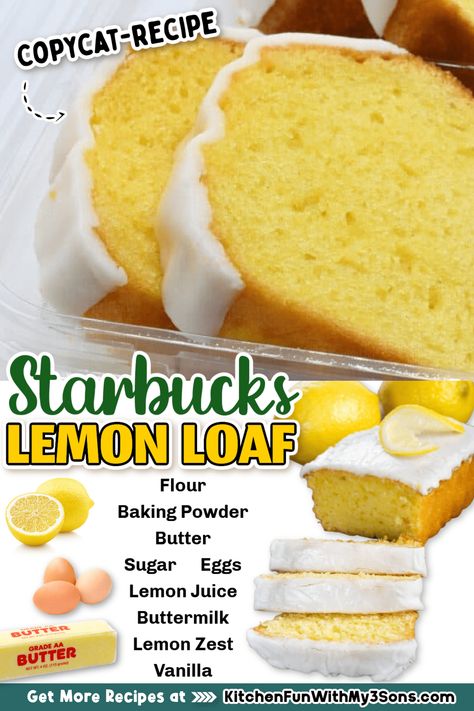 If you have ever ordered the Lemon Loaf at Starbucks and fell in love with the delicious lemon-y flavor, you are going to love this copycat recipe. You won't have to order just one slice, now you'll be able to have a whole loaf from making this delicious lemon loaf recipe at home. Copycat Starbucks Lemon Loaf, Starbucks Lemon Loaf, Lemon Loaf Recipe, Starbucks Lemon, Lemon Loaf Cake, Copycat Starbucks, Lemon Icing, Lemon Bread, Homemade Condiments