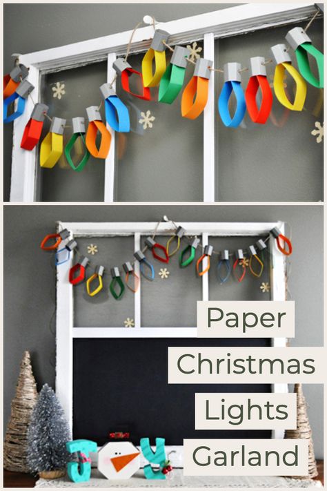 paper Christmas light bulb garland Paper Christmas Lights Garland, Paper Christmas Lights, Light Bulb Garland, Old Fashioned Christmas Lights, Simple Paper Craft, Christmas Lights Outside, Vintage Christmas Lights, Christmas Lights Garland, Diy Christmas Lights