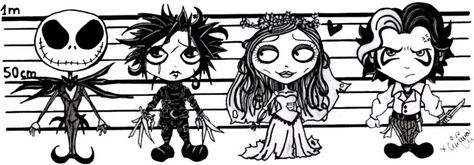 Cute lil Tim Burton characters Tim Burton Sketches, Tim Burton Party, Nightmare Before Christmas Characters, Tim Burton Characters, Tim Burton Art, Tim Burton Movie, Dark And Twisted, Halloween Quotes, Creepy Art