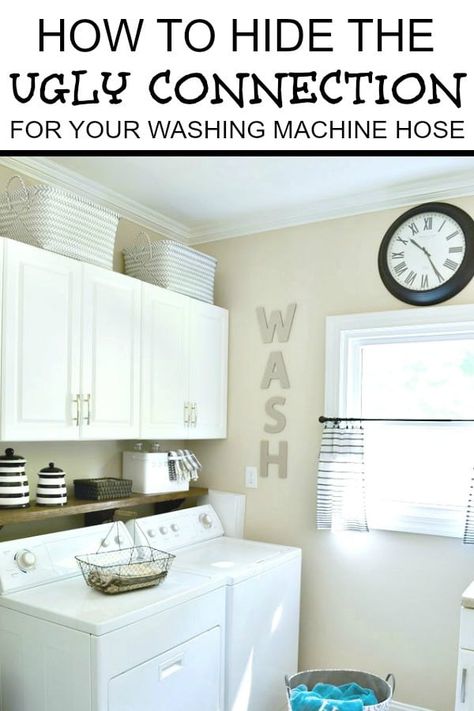 How to hide the ugly washing machine hose connection in your laundry area. #hidewasherhose #washerhosetips #washingmachinewaterhose #hideeyesore Washing Machine Hose, Laundry Decor, Laundry Area, Laundry Room Diy, Repurposed Items, Room Renovation, Laundry Room Makeover, Laundry In Bathroom, Moroccan Decor