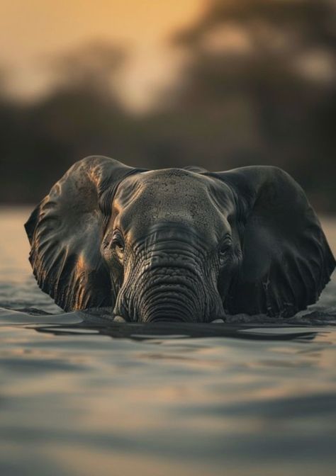 Elephant Drawing Realistic Art, Elephants In Water, Elephant Swimming, Swimming At Sunset, African Forest Elephant, Elephant Facts, African Bush Elephant, Elephant Photography, Elephant Pictures