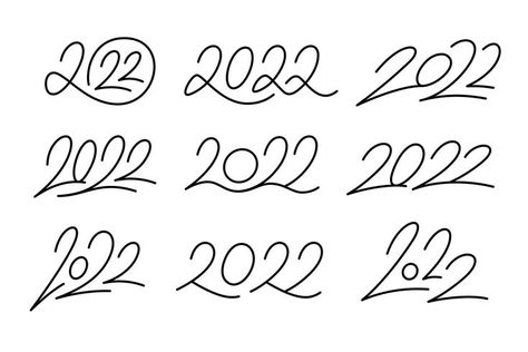 Set of 2022 New Year calligraphic numbers text. Line art style lettering design isolated on white. Editable stroke. Vector typography design 2022 Lettering Design Numbers, Calligraphic Numbers, Year Recap, New Year Calligraphy, Journal Designs, Line Art Style, Vector Typography, Insta Highlights, Calligraphy Typography