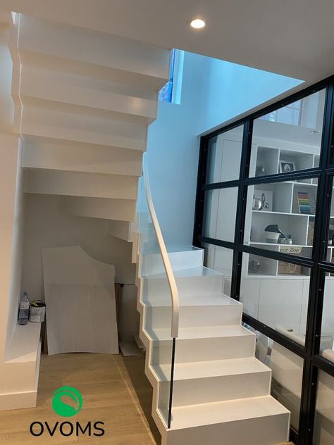 Beautiful White Staircase in Lovely White Color !!! You choose, we build; the backbone of many stories and generations. #ovoms #zigzagspinestaircase #staircasedesign #staircasedesignuk #featurestaircase #staircasedesign #customstaircase #openstaircase #designerstaircases #complete #interiordesign #interiordesignuk #architectural #england Zig Zag Staircase, Bespoke Staircases, Staircases, Zig Zag, Bespoke, Stairs