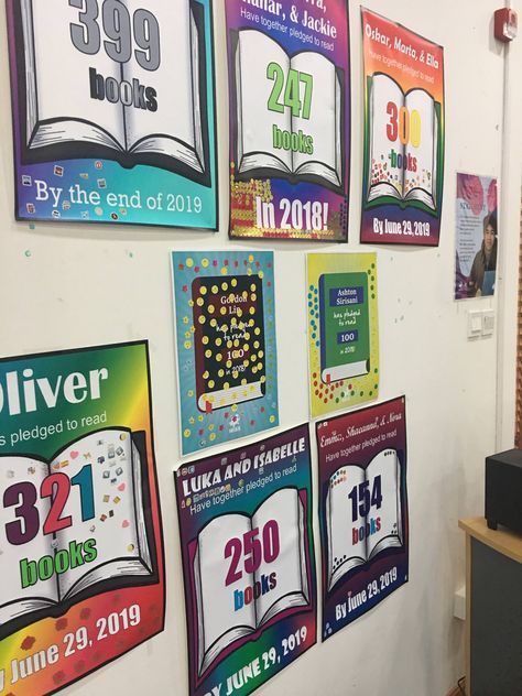 Our school-wide reading challenge kind of happened by accident. In early-January 2018, I set a reading pact with a... School Wide Reading Challenge Bulletin Board, School Wide Reading Challenge, School Reading Challenge, 40 Book Challenge, Reading Incentives, Reading Night, Classroom Goals, High School Library, Challenge Ideas