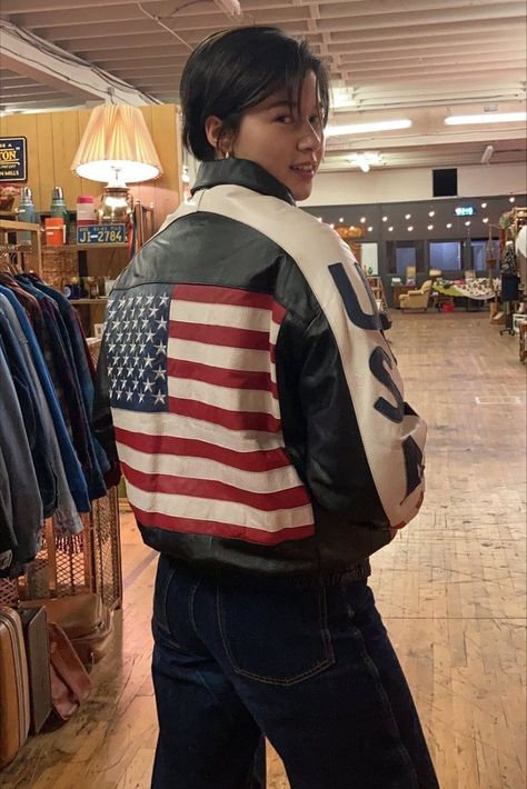 usa flag biker jacket, fall jackets, leather jacket, winter jackets, american flag jacket, fall outfit inspo, layering outfit inspo, winter coats women, winter jackets women Outfit Inspo Layering, Jacket Fall Outfit, Coats Women Winter, Leather Jacket Winter, Coloured Leather Jacket, Outfit Inspo Winter, Leather Jacket Outfits, Satin Jackets, Layering Outfits