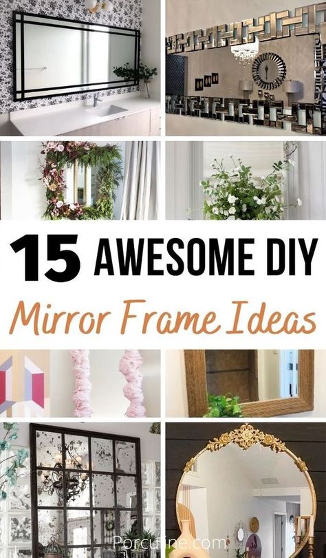 Vinyl Mirror Frame, Build A Frame For A Mirror, Refinish Mirror Frame Ideas, Diy Aged Mirror, Frame A Wall Mirror, Mirror Frame Kit, Oval Mirror Frame Diy, Mirror Border Ideas Diy, Diy Standing Mirror Frame