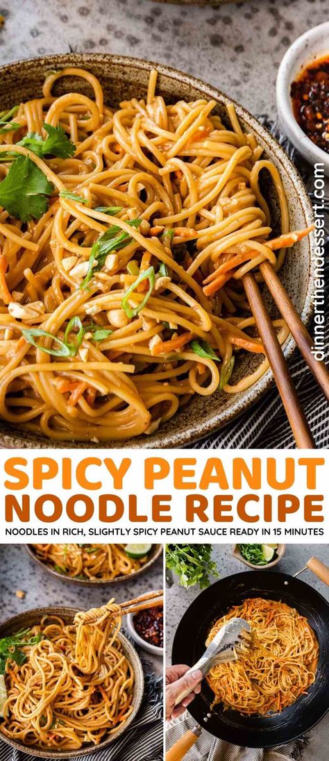 Spicy Peanut Noodles Asian Noodle Recipes Peanut Sauce, Asian Pasta Sauce, Asian Peanut Sauce, Spicy Asian Noodles, Tasty Noodles Recipe, Asian Pasta, Peanut Sauce Noodles, Spicy Peanut Noodles, Veggie Side Dish Recipes