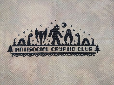 And it's done! Antisocial Cryptid Club from #TheWitchyStitcher. I loved this one and have some fun ideas for a frame - but they have to wait until the weather is a little better so I can work outside. #CrossStitch #Crafts #CrossStitchersOfIG #CrossStitcher #CrossStitchLove #CrossStitching #XStitch #XStitcher #Instastitch #CrossStitchersOfInstagram #CountedCrossStitch #XStitchersOfInstagram #CrossStitchAddict #XStitching #Stitchery Diy Cryptid Decor, Mothman Pixel Art, Cryptid Club, Cryptid Crochet, Cryptid Perler Beads, Cryptid Embroidery, Halloween Cross Stitch, Cryptic Cross Stitch, Cryptid Cross Stitch