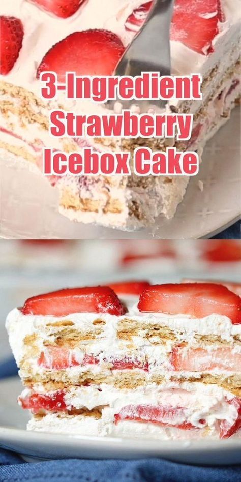 Strawberry Desserts With Graham Crackers, Easy Jello Recipes Desserts, Strawberry Ice Box Cake Graham Crackers, Desserts Made With Fresh Strawberries, Lite Cool Whip Desserts, Cool Whip Strawberry Dessert, Graham Cracker Dessert No Bake Cool Whip, Desserts With Crackers, Whip Desserts Easy