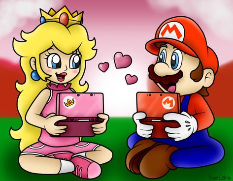 Mario and Peach: 3DS Time!!! by SuperLakitu on DeviantArt Mario And Peach, Mario And Princess Peach, Peach Mario, Nintendo Princess, Super Mario And Luigi, Super Mario 3d, Princesa Peach, Heart Icon, Super Mario Art