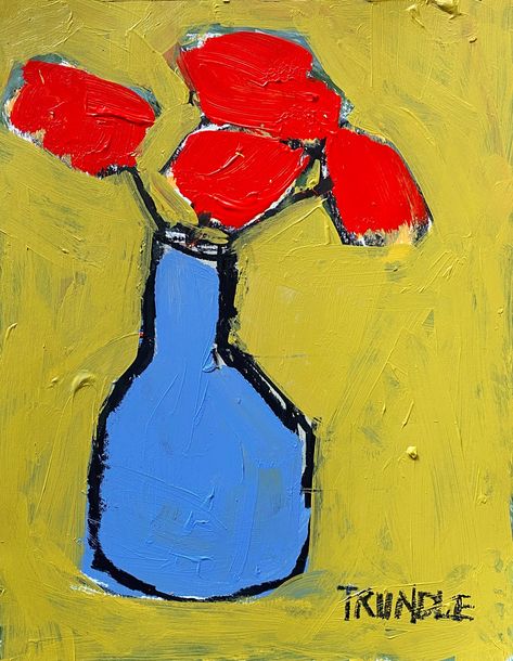 Red Flowers/Blue Vase - SARAH TRUNDLE Flower Vase Painting Acrylic Easy, Red Acrylic Painting, Acrylic Flower Painting, Bold Flowers, Garage Furniture, Painting Water, Abstract Flower Art, Acrylic Flower, Artist Collective