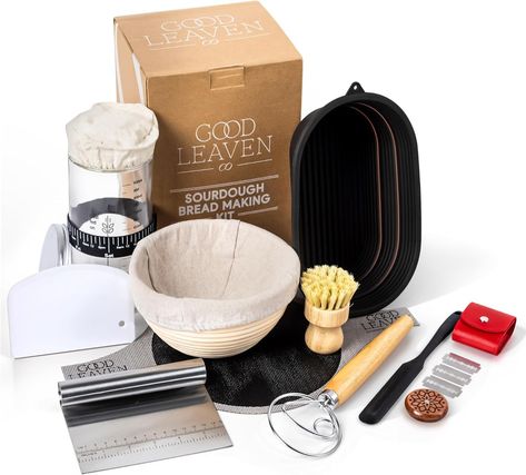 Amazon.com: Good Leaven Co Sourdough Bread Kit - Complete Bread Making Kit for Beginners & Experts - Sourdough Baking Supplies with Sourdough Proofing Basket, Starter Glass Jar, Silicone Mat, eBook Guide & More : Home & Kitchen Sourdough Starter Kit, Sourdough Accessories, Sourdough Kit, Bread Making Tools, Sourdough Proofing, Bread Proofing, Bread Lame, Proofing Baskets, Baking Kit