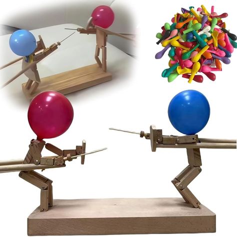 PRICES MAY VARY. Wooden Fencing Puppets - Balloon Bamboo Man Battle is an innovative, fast-paced wooden robot battle game crafted for two players. Realistic two-player fencing event, as wooden fighters clash in a delightful and uproarious balloon fight experience! Realistic Version of PK - Unlike traditional duels, wooden fencing puppets game introduces a unique gameplay mechanic that requires precise shots and impeccable timing. Engage in thrilling duels with handmade, intricately designed wood Balloon Party Games, Wooden Fencing, 50 Balloons, Balloon Party, Fencing, Handmade Wooden, Puppets, Balloons