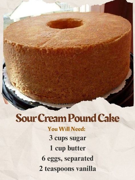 Grandma's Pound Cake Recipe, Pound Cake Recipes Easy, Sour Cream Pound Cake, Cake Recipes Easy Homemade, Sour Cream Cake, Homemade Cake Recipes, Almond Flavor, Delicious Cake Recipes, Monkey Bread