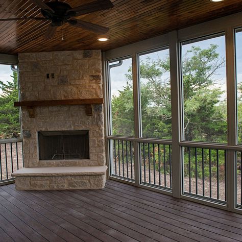 75 Screened-In Porch Ideas You'll Love - September, 2022 | Houzz Porch Wood, Traditional Porch, Porch Fireplace, Porch Addition, Outdoor Living Design, Lake House Plans, Building Company, Porch Furniture, Screened In Patio