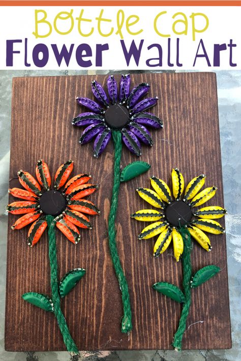 Bottle Cap Flower Art, Beer Cap Art Diy Craft Ideas, How To Make Bottle Cap Flowers, Bottle Cap Flowers Diy, Bottle Cap Art Ideas, Bottle Cap Art Diy, Diy Beer Bottle Cap Crafts, Beer Cap Crafts Diy, Bottle Cap Flowers