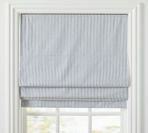 Latest Furniture & Home Decor | New Home Decor | Pottery Barn Stripe Roman Shade, Kitchen Window Plants, Concealed Handle, Feature Window, Custom Roman Shades, Window Plants, Window Casing, House Rugs, Blue Cottage