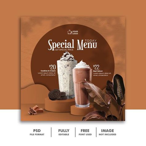 Milkshake drink menu tropical social med... | Premium Psd #Freepik #psd Milkshake Poster Design, Milkshake Drink, Restaurant Promotions, Instagram Stories Template, Chocolate Drink, Food Menu Design, Graphic Design Ads, Food Graphic Design, Plakat Design