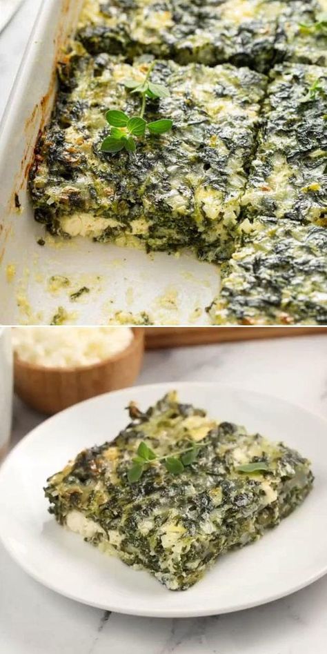 This vegetable side dish is a winner! Even picky eaters will love this creamy, cheesy spinach casserole with feta. Plus, this easy dinner recipe is gluten-free, low-carb, and vegetarian! Save this pin! Recipe With Feta Cheese, Spinach Cottage Cheese, Spinach Casserole Recipes, Spinach Recipes Healthy, Vegetable Casserole Recipes, Spinach Casserole, Cheesy Spinach, Quiche Recipes Easy, Vegetable Side Dish