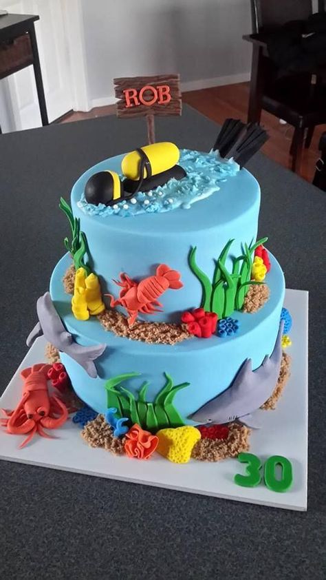 Scuba Diving Cake Ideas, Diving Cake Ideas, Scuba Diver Cake, Scuba Diving Cake, Diver Cake, Scuba Cake, Cupcake Party Theme, Aquarium Cake, Diving Cake