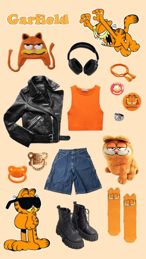 Garfield Costume Women, Garfield Outfit Ideas, Garfield Inspired Outfit, Garfield Halloween Costume, Garfield Clothing, Garfield Accessories, Garfield Makeup, Garfield Cosplay, Garfield Clothes