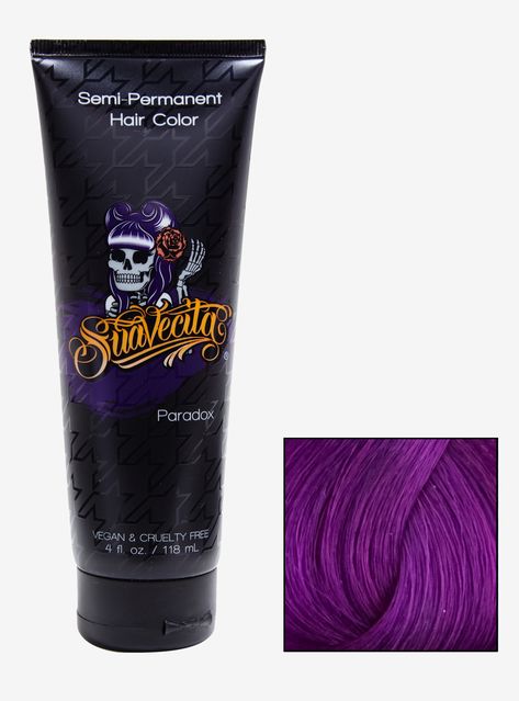 Suavecita Semi-Permanent Hair Color is a direct dye cream formula that does not require a developer. Feel good about adding a pop of color to your pre-lightened hair with this conditioner based vegan and cruelty free, long-lasting, semi-permanent color line. Paradox is as dark as a plum but adds shine like an amethyst gem. Pair it with Muse or Whirlwind for an amazing ombre look!    4 fluid oz.   Vegan  Cruelty free  PPD, peroxide, ammonia and alcohol free  Imported Caramel Brown Hair Color, Manic Panic Hair Dye, Caramel Brown Hair, Metallic Eyeliner, Punky Color, Hair Color Brands, Dyed Red Hair, Semi Permanent Hair Color, Caramel Hair