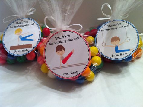 Boy Gymnastics  Party Favor Bags Gymnastics Theme Party, Gymnastic Birthday, Gymnastics Party Favors, Party Favors For Boys, Boy Birthday Favors, Gymnastic Party, Birthday For Boys, Boys Gymnastics, Gymnast Birthday Party