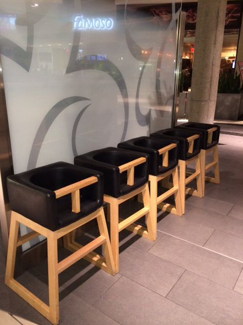 Tavo highchairs on display at the new modern food court in Yorkdale Mall in Toronto. Highchair designed and manufactured by Monte Design - Modern nursery and kids furniture. Modern Food Court, Modern High Chair, Restaurant Seating, Modern Food, High Chairs, Daycare Ideas, Baby High Chair, Food Court, Modern Nursery