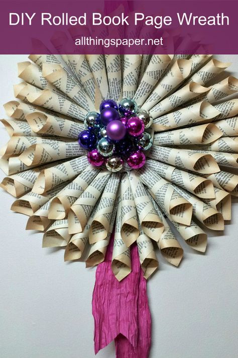 Dress up your home for the holidays with this rolled paper wreath - easy step by step tutorial with tips Rolled Paper Wreath, Paper Wreath Tutorial, Preserve Leaves, Paper Wreath Diy, Paper Wreaths, Book Wreath, Sheet Music Crafts, Christmas Wreath Craft, Book Page Wreath