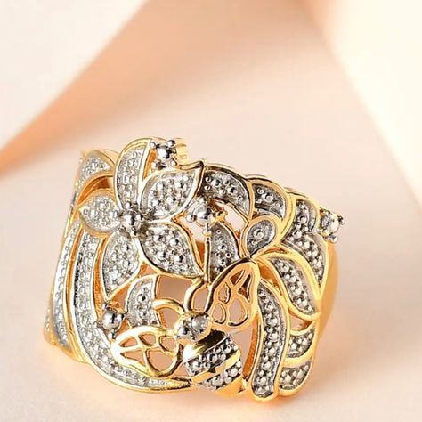 Beautiful Karis White Diamond Accent Floral and Butterfly Ring in 18K YG Plated Fragrant Jewels, Wedding Rings Princess Cut, Engagement Rings Princess, Black Wedding Rings, Beautiful Wedding Rings, Princess Cut Rings, Princess Cut Engagement Rings, Men's Wedding Ring, Trendy Ring