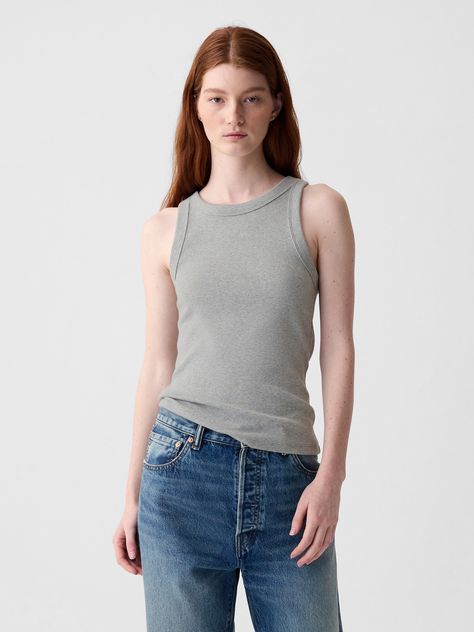 Soft cotton-blend ribbed knit tank top.  Halter neckline.  Sleeveless.  * Fit: Classic.  A straight & easy fit.  Hits at the hip.  Models wearing Gap Ribbed Knit Tank Top, Ribbed Halter Top, Halter Tank Top, Halter Tank, Top Halter, Knit Tank Top, Knit Tank, Halter Neckline, Knitted Tank Top