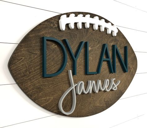 Football Nursery, Sports Nursery Theme, Football Rooms, Baseball Nursery, Sports Nursery, Football Baby Shower, Sport Bedroom, Custom Name Sign, Baby Boy Room Nursery