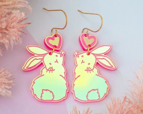 Acrylic Jewellery Diy, Pink Statement Earrings, Easter Earrings, Easter Jewelry, Large Statement Earrings, Pretty Jewelry Necklaces, Bunny Earrings, Earring Hook, Bunny Easter