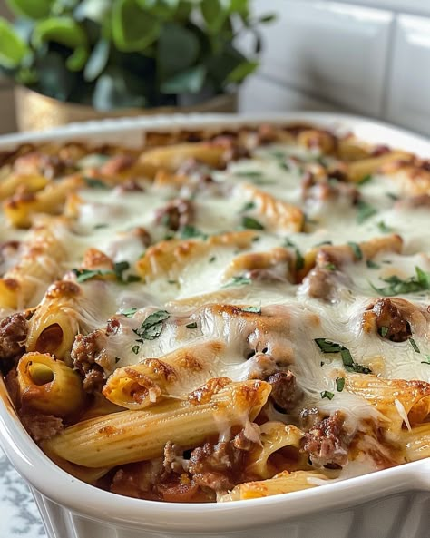 Rigatoni With Meat Sauce, Mostaccioli Pasta, Baked Mostaccioli, Casserole Kitchen, Homemade Meat Sauce, Baked Rigatoni, Grilled Cheese Recipes, Baked Ziti, Delish Recipes