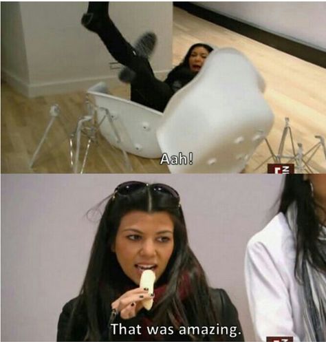 And had this reaction to Kim falling off her chair. | 26 Times Kim Kardashian Was Shut Down By Her Own Family Kuwtk Quotes, Ed Shiran, Freelee The Banana Girl, Kardashian Quotes, Kardashian Memes, Lily Wallpaper, Keeping Up With The Kardashians, Have A Laugh, Kourtney Kardashian