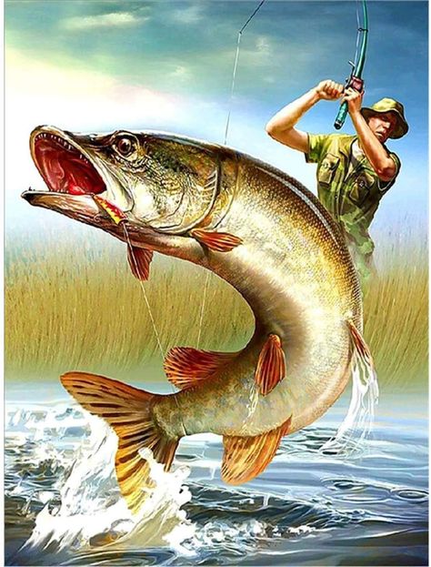 Image Of Fish, Hunting Art, Painting Unique, Fishing Diy, Diy Cross Stitch, Diy Landscaping, Cross Paintings, Fish Painting, Ideas For