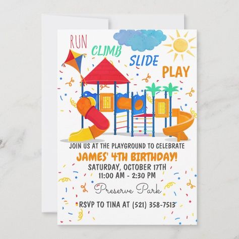 Playground Red Invitation  Zazzle Playground Party, Red Invitation, Pink Invitation, Pink Invitations, Birthday Invitations Kids, Disney Gifts, Star Wars Gifts, 4th Birthday, Kids Birthday