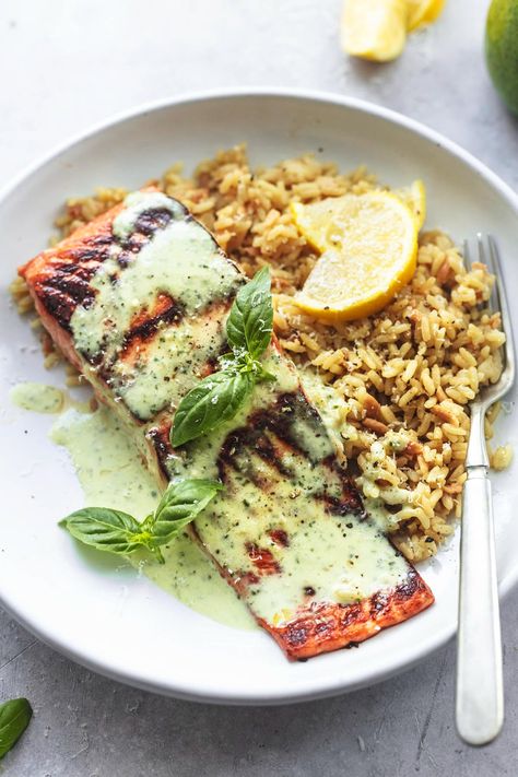 Salmon With Pesto, Salmon With Cream Sauce, Pesto Cream Sauce, Easy Teriyaki Chicken, Pesto Salmon, Oven Baked Salmon, Lime Salmon, Creamy Pesto, Baked Salmon Recipes