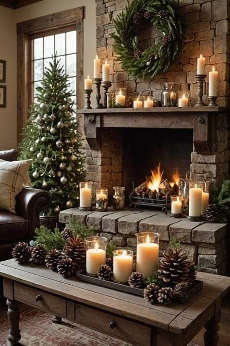 Winter Mantle Decor Ideas, Christmas Mantels Decorations, Candle Decor Ideas Living Rooms, Fall To Winter Decor, Winter Mantle Ideas, Fall Farmhouse Living Room, Hearth Decorating Ideas, Fall Decor Ideas For The Home, Winter Mantel Decorating Ideas