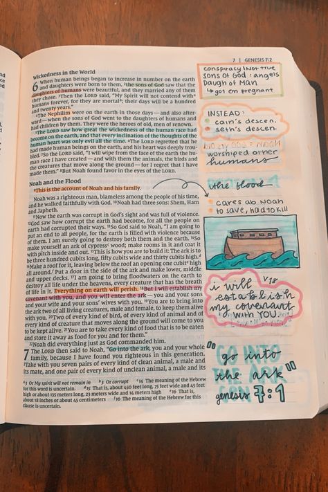 :) Genesis 6 Bible Journaling, Genesis Bible Journaling Notes, Genesis Bible Journaling, Bible Journaling Notes, Noah And The Flood, Handwriting Ideas, Journal Bible Quotes, Genesis 6, Journal Bible