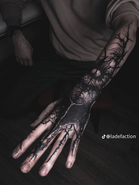 Black Sleeve Tattoo, Wrist Tattoo Cover Up, Half Sleeve Tattoos Forearm, Hand And Finger Tattoos, Skeleton Hand Tattoo, Full Arm Tattoos, Scary Tattoos, Metal Tattoo, Creepy Tattoos