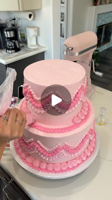 Pink Two Teir Birthday Cake, Sweet 16 Two Tier Cake, Barbie Sitting On Cake, 3 Tier Vintage Cake, Pink Vintage Birthday Cake, Pink Lambeth Cake, Coquette Cake Ideas, Two Tier Cake Design, Birthday Cake 2024